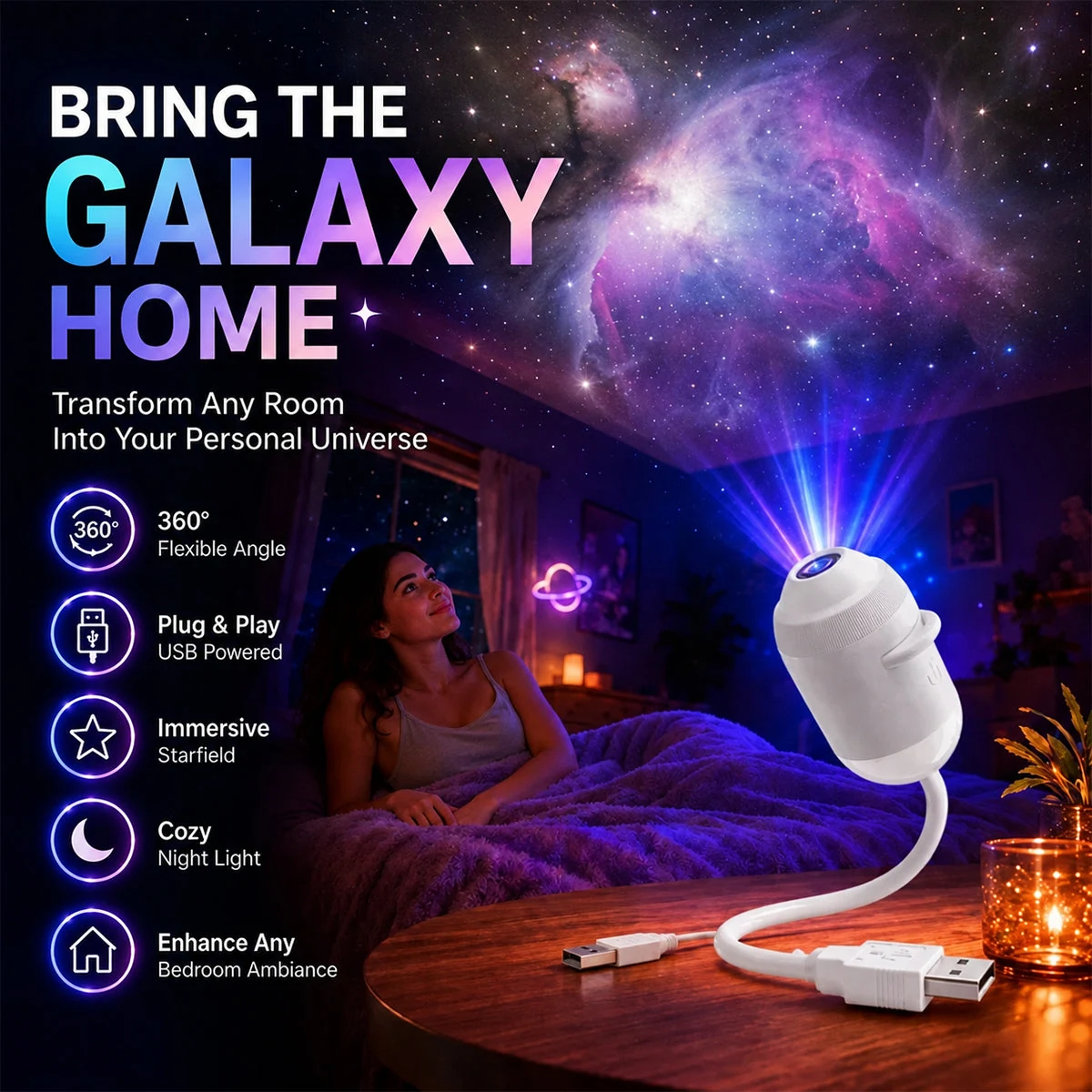 GGV galaxy-themed creative with a USB projector; illustrative scene inspiration.